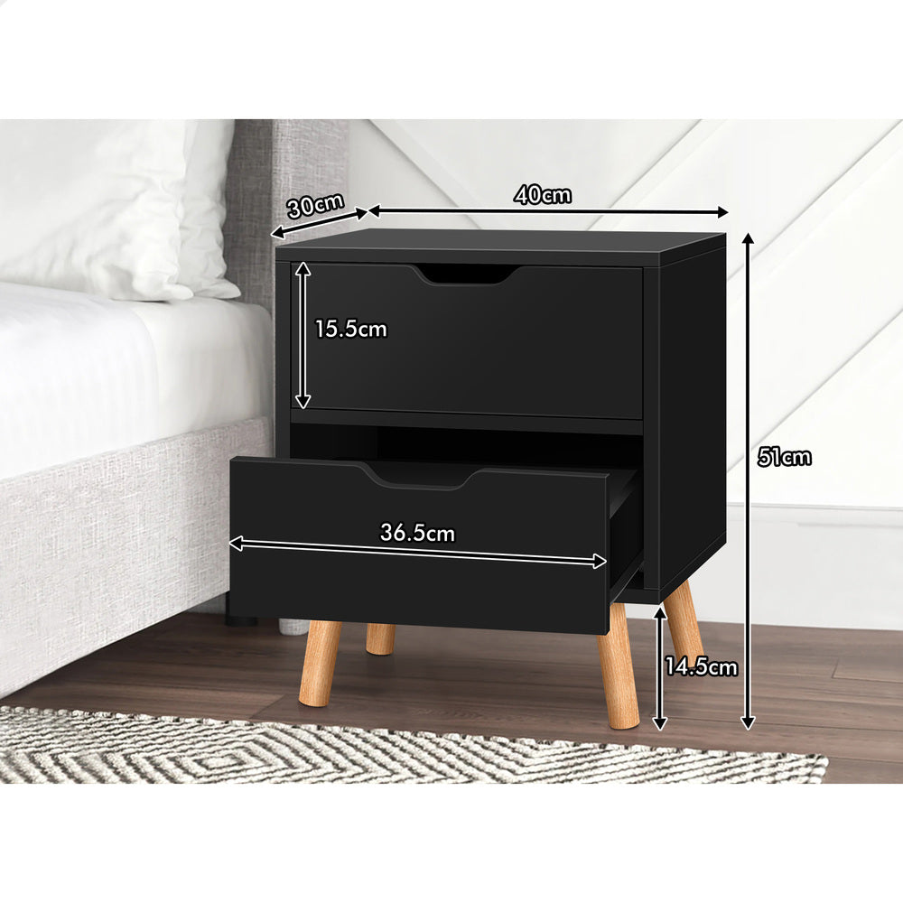 ALFORDSON Bedside Table Nightstand Side Table 2 Drawers Black