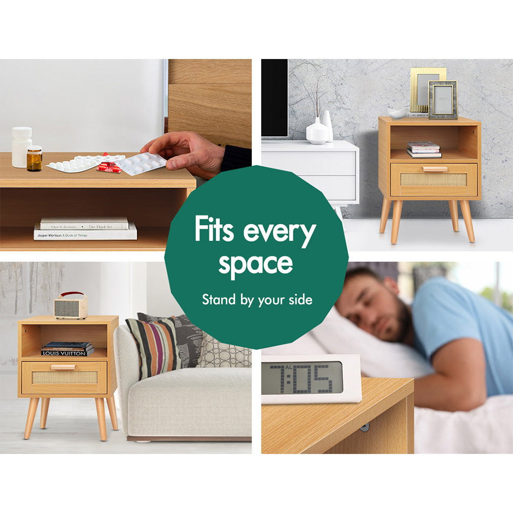 ALFORDSON Bedside Table Nightstand Side Storage Cabinet Scandinavian Rattan