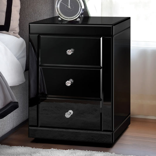 ALFORDSON Mirrored Bedside Table Nightstand Cabinet Black