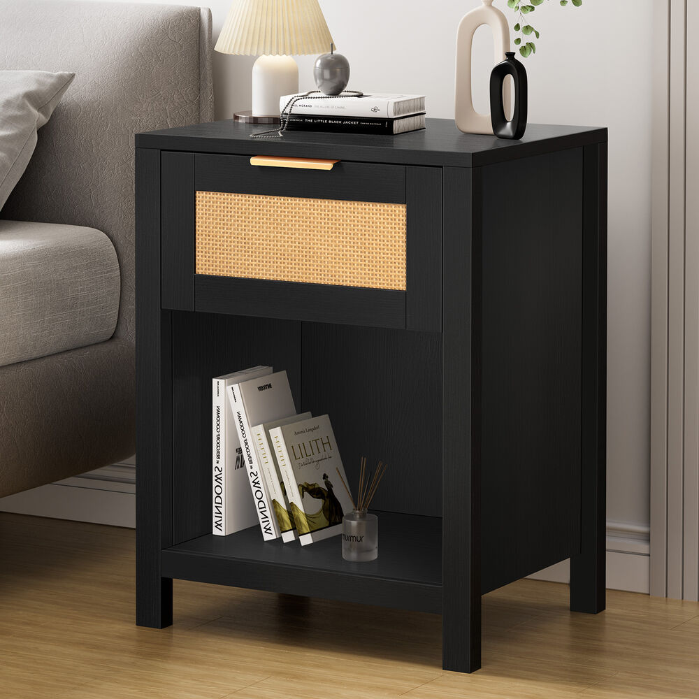 ALFORDSON Bedside Table Nightstand Side End 1 Drawer Storage Shelf Black