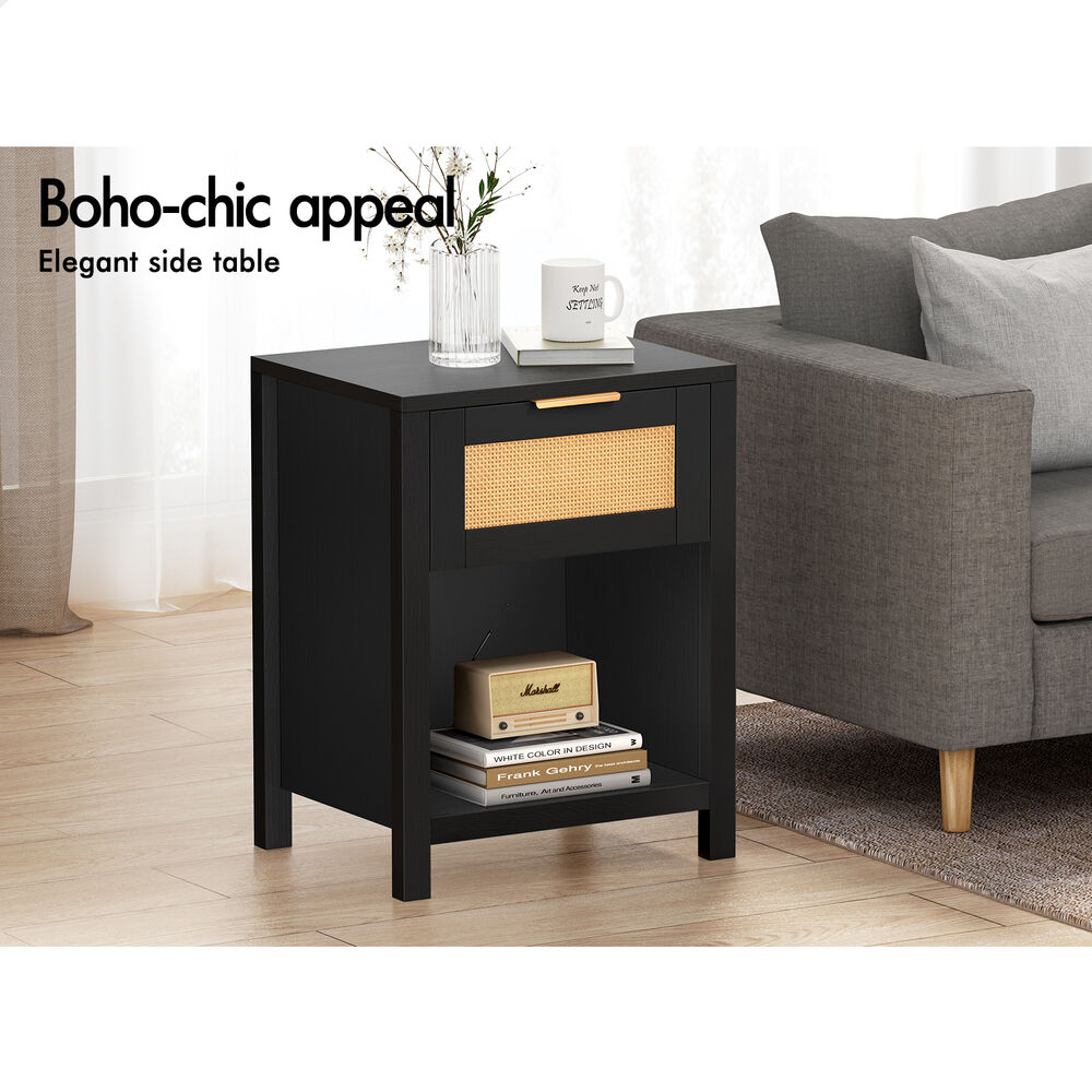 ALFORDSON Bedside Table Nightstand Side End 1 Drawer Storage Shelf Black