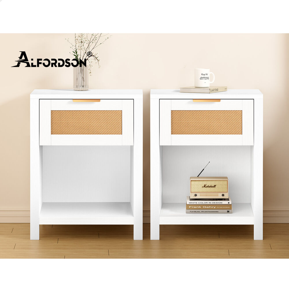 ALFORDSON 2x Bedside Table Nightstand Side End 1 Drawer Storage Shelf White