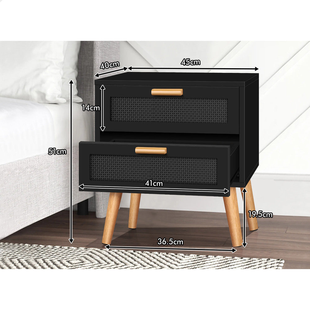 ALFORDSON Bedside Table Nightstand Side Cabinet Rattan Black