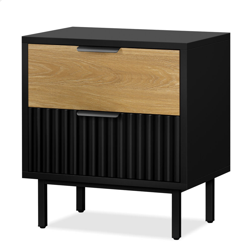 ALFORDSON Bedside Table Nightstand 2 Drawers Side Storage Cabinet Black and Wood