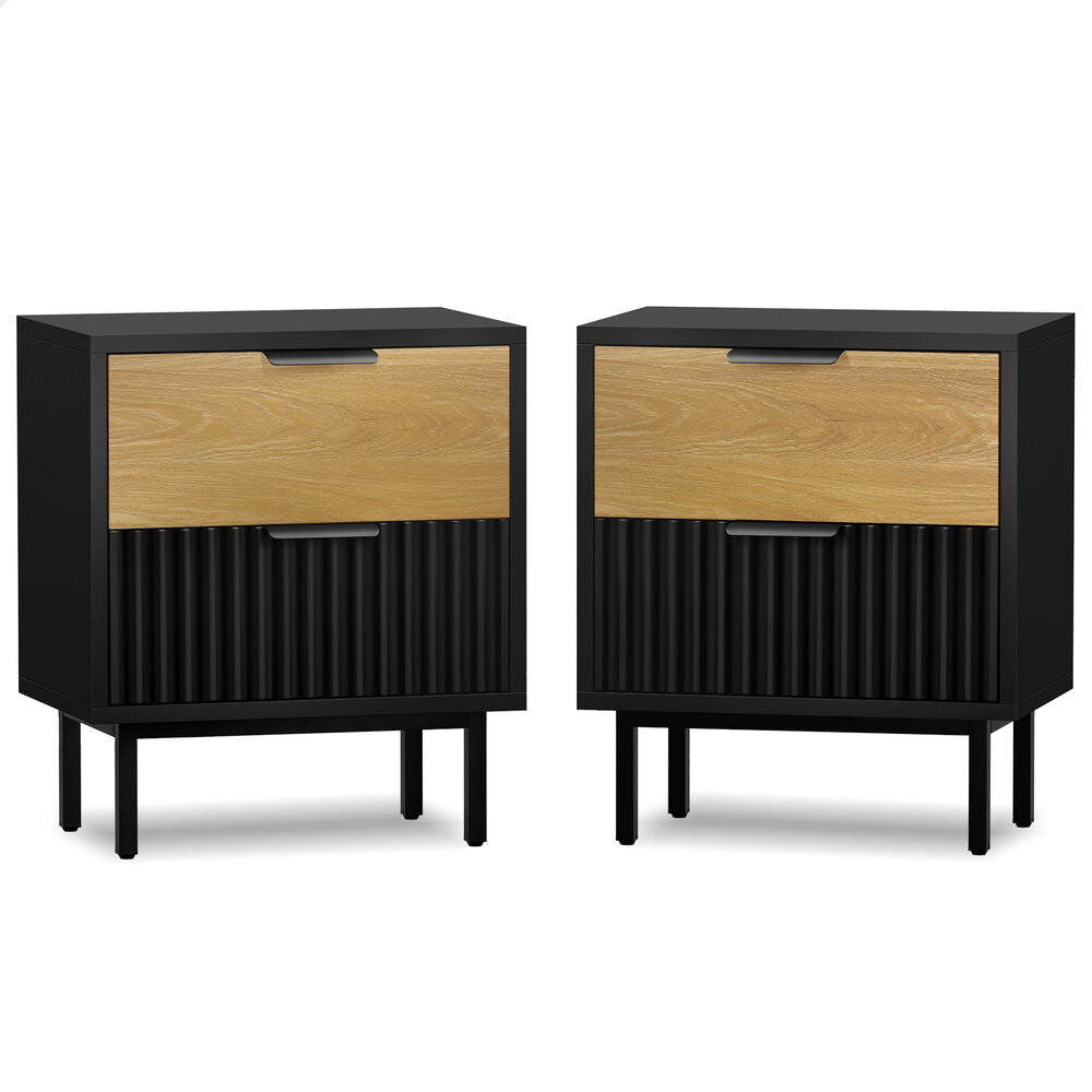 ALFORDSON 2X Bedside Table Nightstand 2 Drawers Side Storage Black and Wood