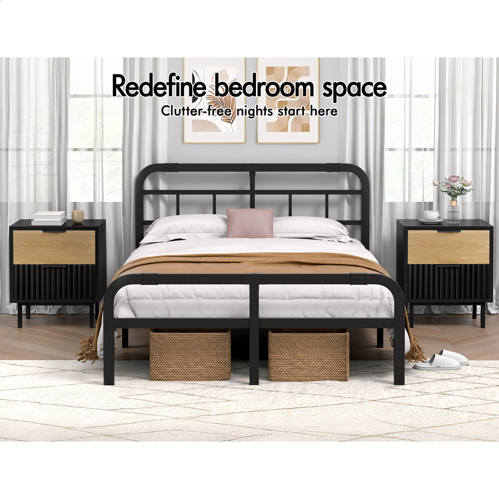 ALFORDSON 2X Bedside Table Nightstand 2 Drawers Side Storage Black and Wood
