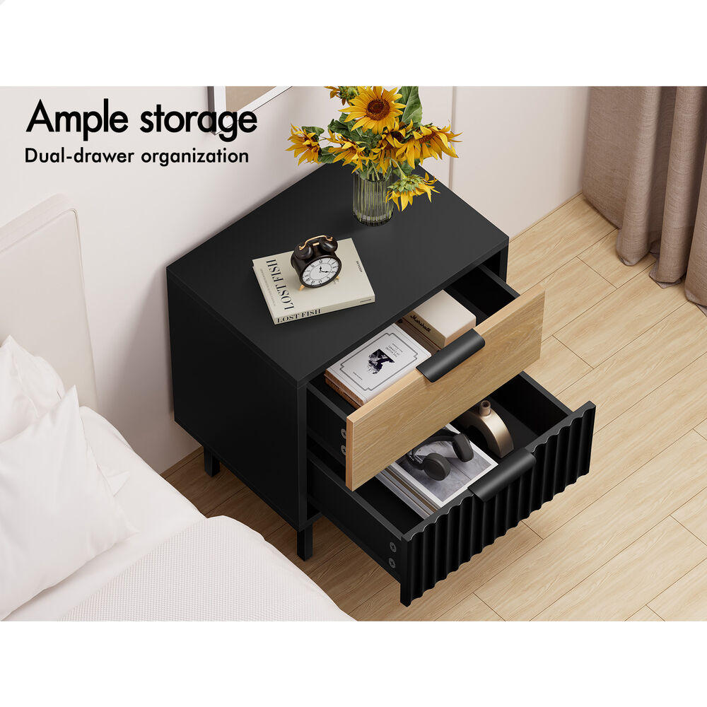 ALFORDSON 2X Bedside Table Nightstand 2 Drawers Side Storage Black and Wood