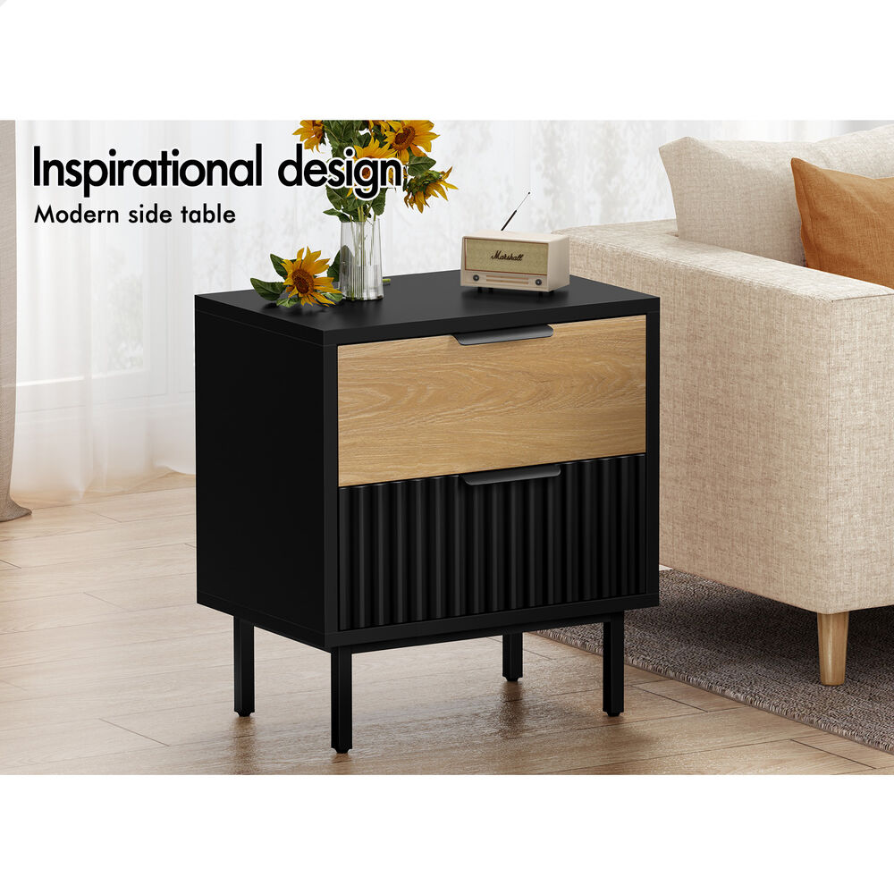 ALFORDSON 2X Bedside Table Nightstand 2 Drawers Side Storage Black and Wood