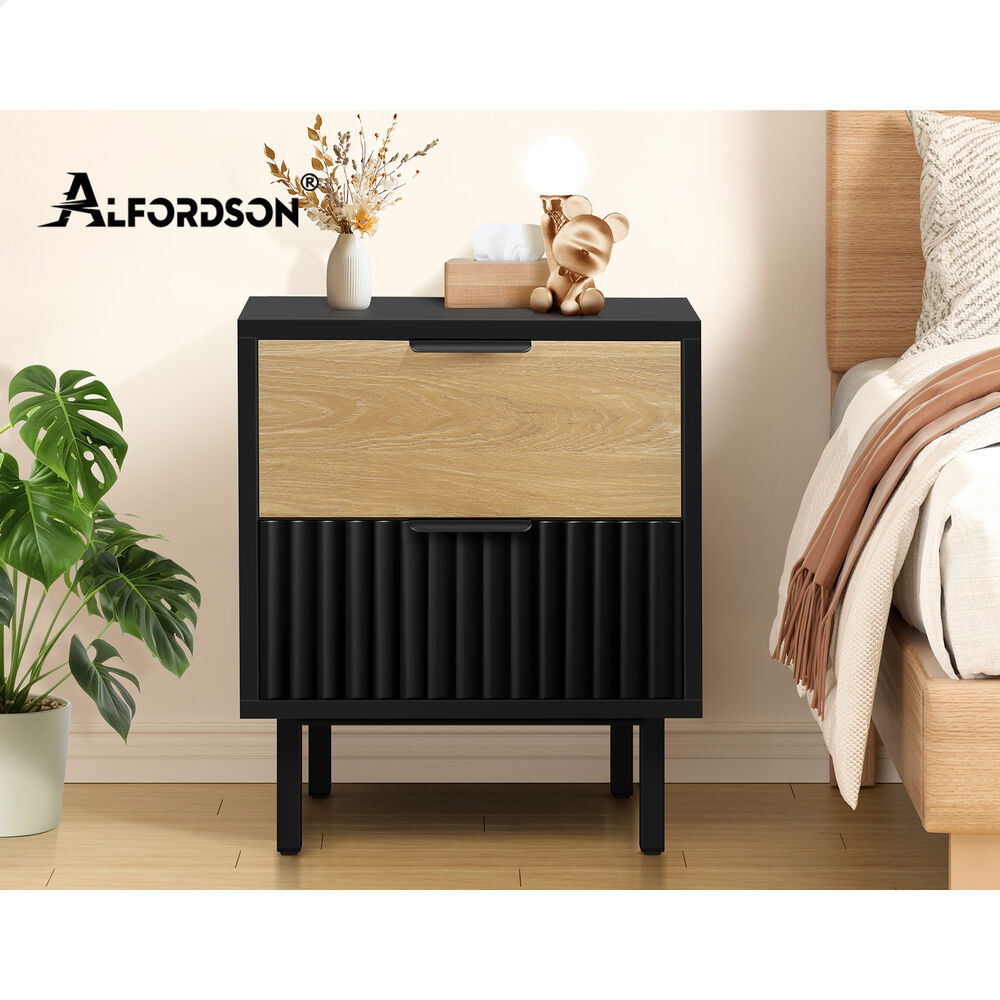 ALFORDSON 2X Bedside Table Nightstand 2 Drawers Side Storage Black and Wood