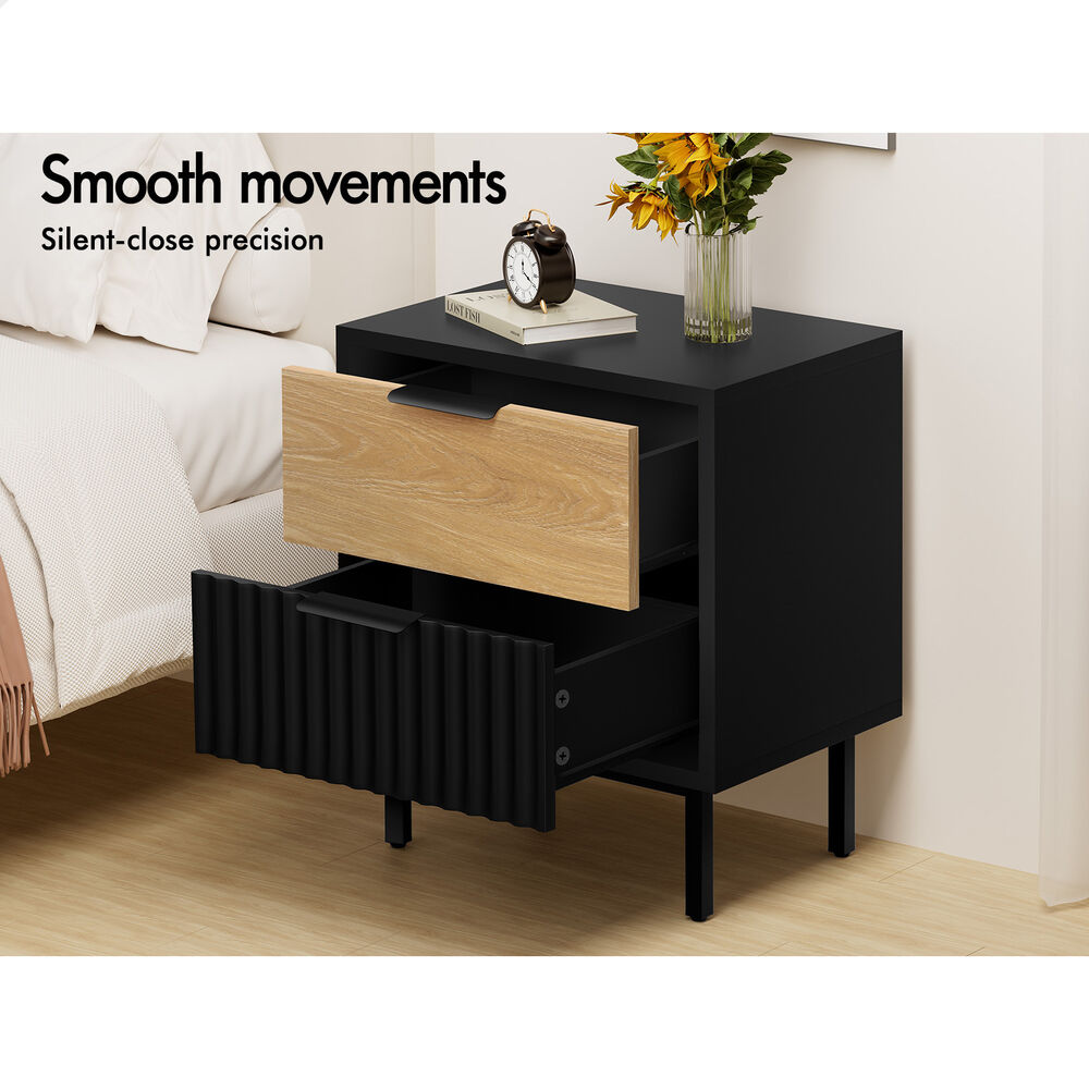 ALFORDSON 2X Bedside Table Nightstand 2 Drawers Side Storage Black and Wood