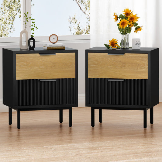 ALFORDSON 2X Bedside Table Nightstand 2 Drawers Side Storage Black and Wood