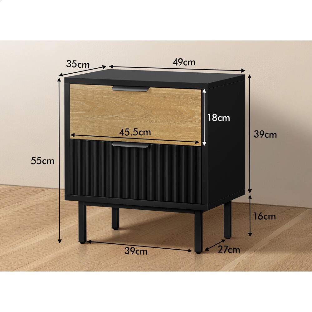 ALFORDSON 2X Bedside Table Nightstand 2 Drawers Side Storage Black and Wood