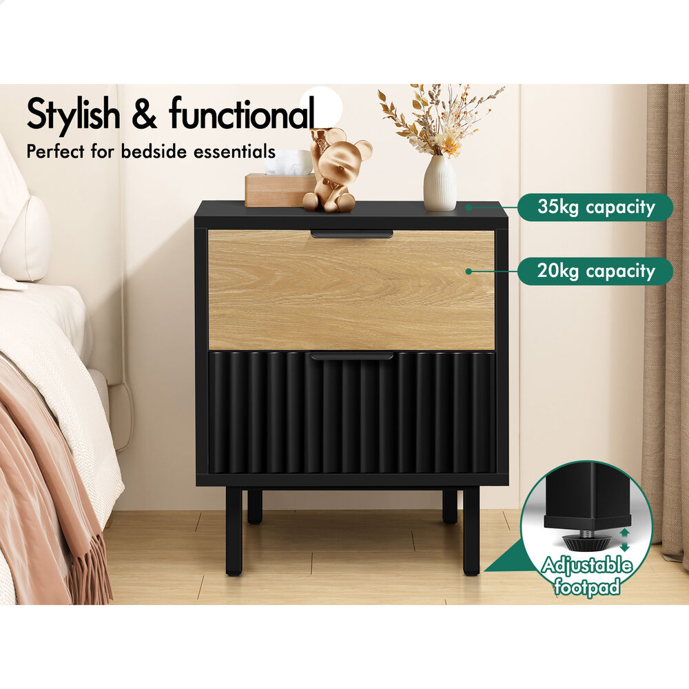 ALFORDSON 2X Bedside Table Nightstand 2 Drawers Side Storage Black and Wood