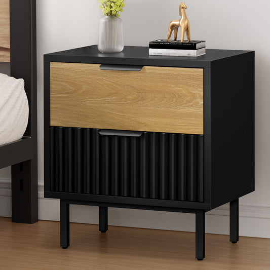 ALFORDSON Bedside Table Nightstand 2 Drawers Side Storage Cabinet Black and Wood