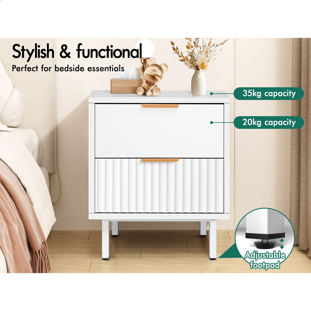 ALFORDSON 2× Bedside Table Nightstand 2 Drawers Side Storage Cabinet White