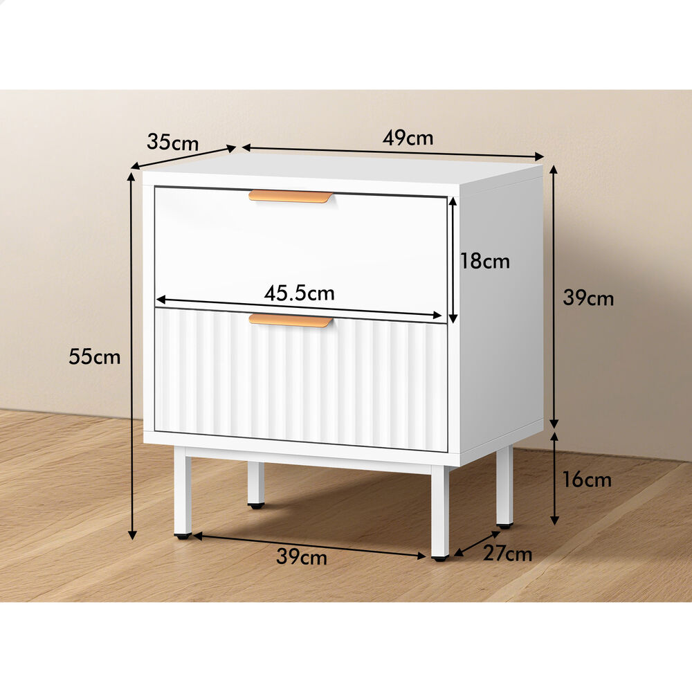 ALFORDSON 2× Bedside Table Nightstand 2 Drawers Side Storage Cabinet White