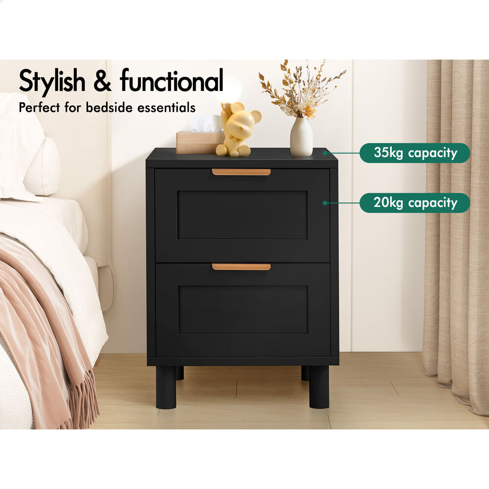 ALFORDSON 2x Bedside Table Side Storage Nightstand 2 Drawers Cabinet Black