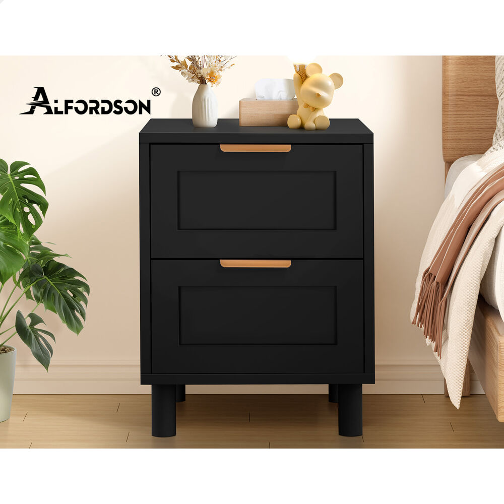 ALFORDSON 2x Bedside Table Side Storage Nightstand 2 Drawers Cabinet Black