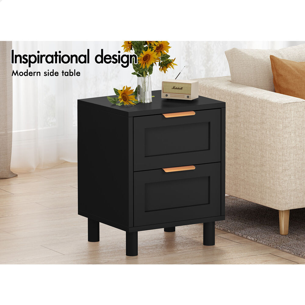 ALFORDSON 2x Bedside Table Side Storage Nightstand 2 Drawers Cabinet Black