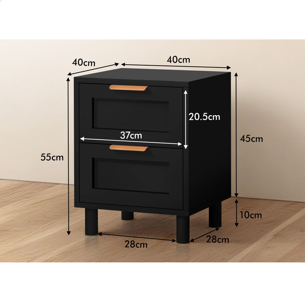 ALFORDSON Bedside Table Side Storage Nightstand 2 Drawers Cabinet Black