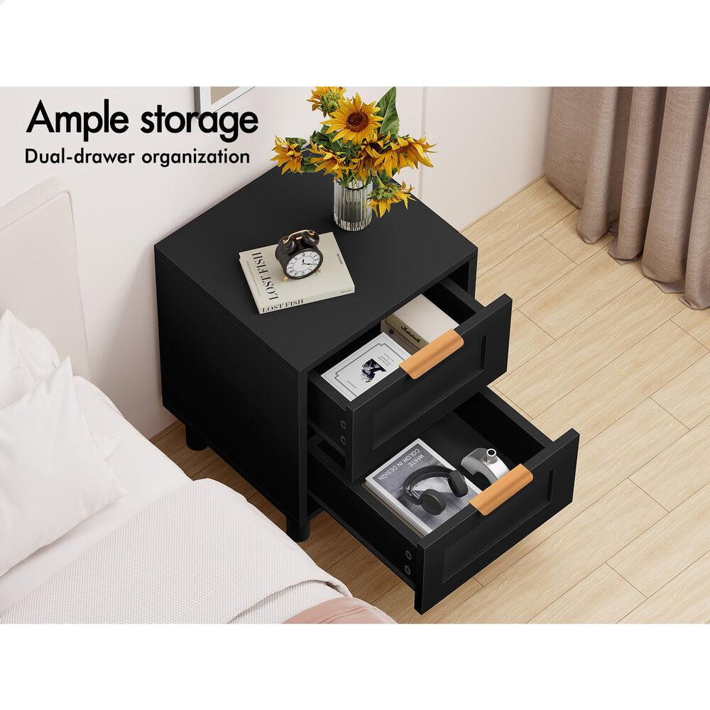 ALFORDSON Bedside Table Side Storage Nightstand 2 Drawers Cabinet Black