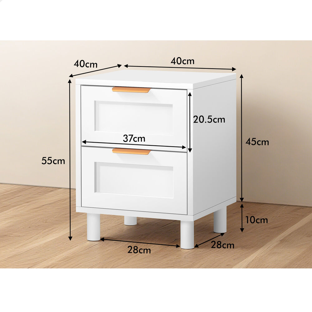 ALFORDSON 2x Bedside Table Side Storage Nightstand 2 Drawers Cabinet White