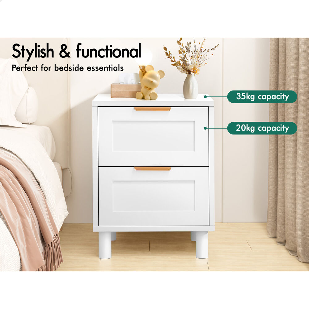 ALFORDSON 2x Bedside Table Side Storage Nightstand 2 Drawers Cabinet White