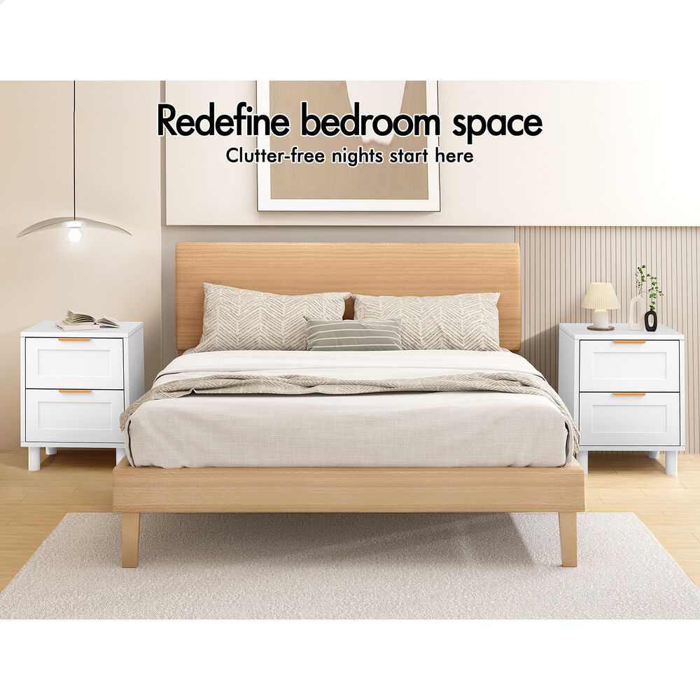 ALFORDSON 2x Bedside Table Side Storage Nightstand 2 Drawers Cabinet White