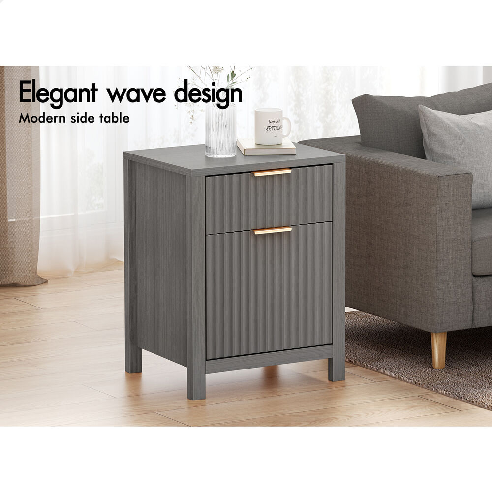 ALFORDSON 2x Bedside Table Nightstand Side Storage 2 Drawers Cabinet Grey