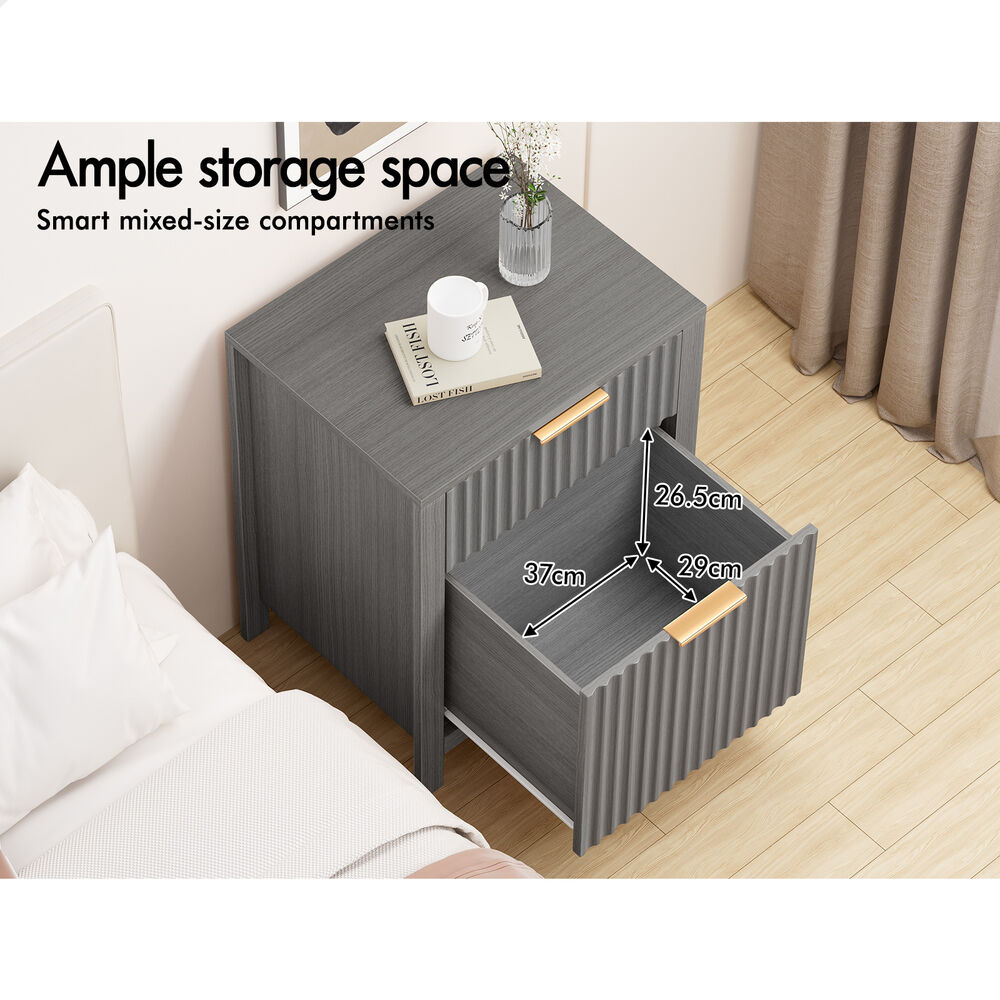 ALFORDSON 2x Bedside Table Nightstand Side Storage 2 Drawers Cabinet Grey