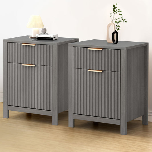 ALFORDSON 2x Bedside Table Nightstand Side Storage 2 Drawers Cabinet Grey