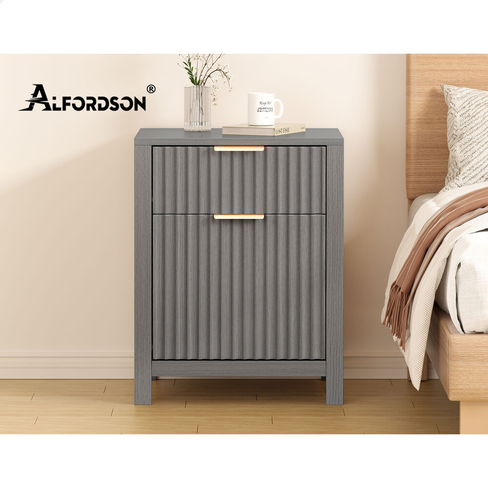 ALFORDSON 2x Bedside Table Nightstand Side Storage 2 Drawers Cabinet Grey