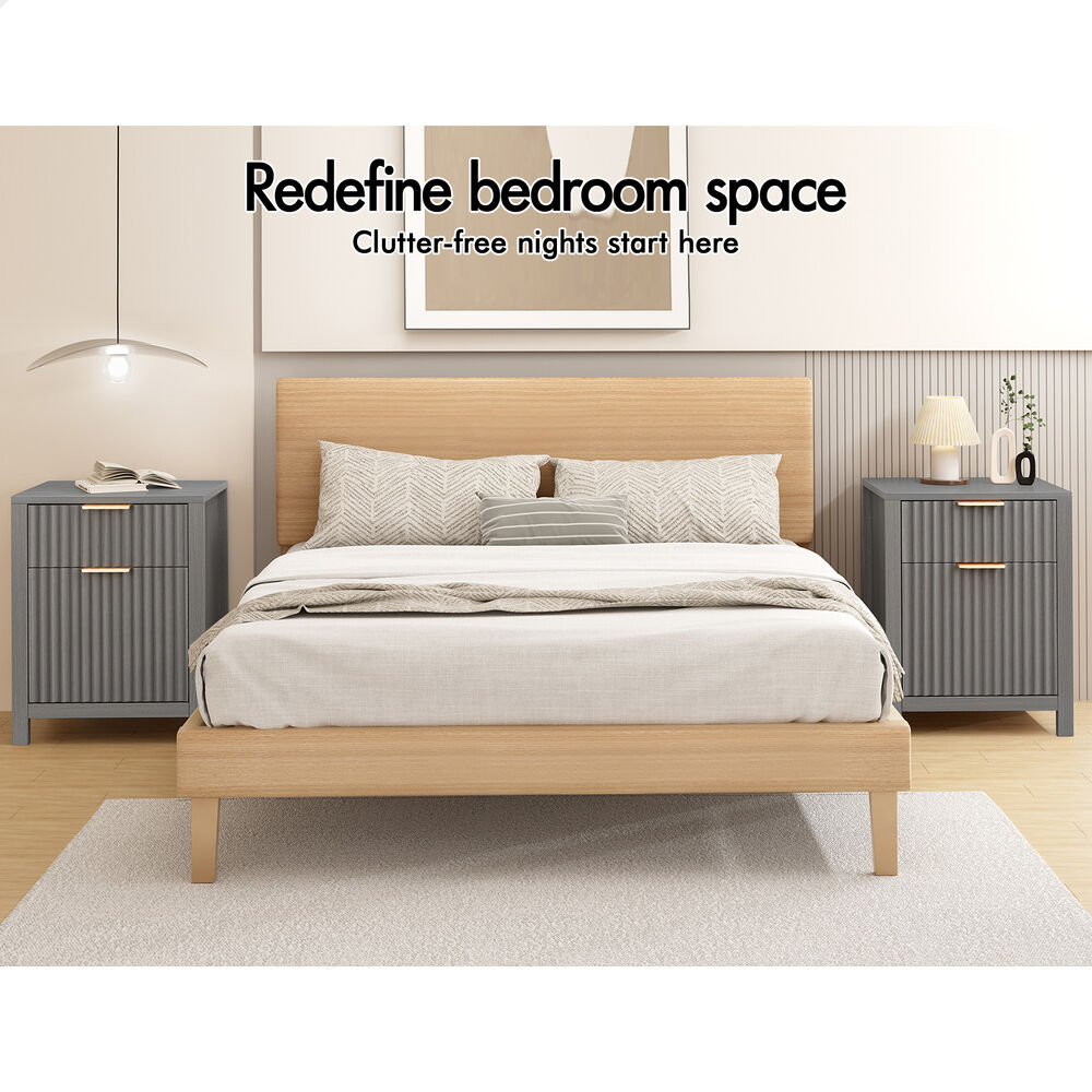 ALFORDSON 2x Bedside Table Nightstand Side Storage 2 Drawers Cabinet Grey