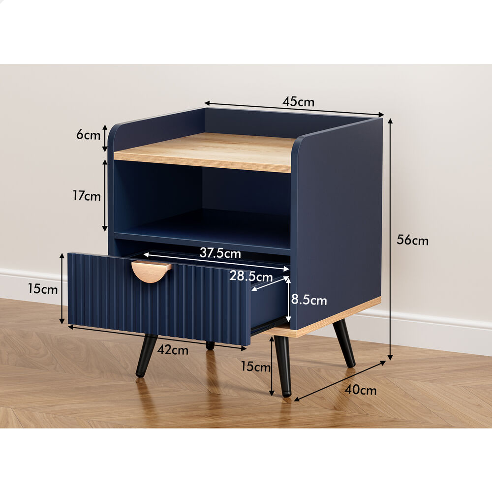 ALFORDSON 2× Bedside Table 1 Drawer Nightstand Side Storage Shelf Blue