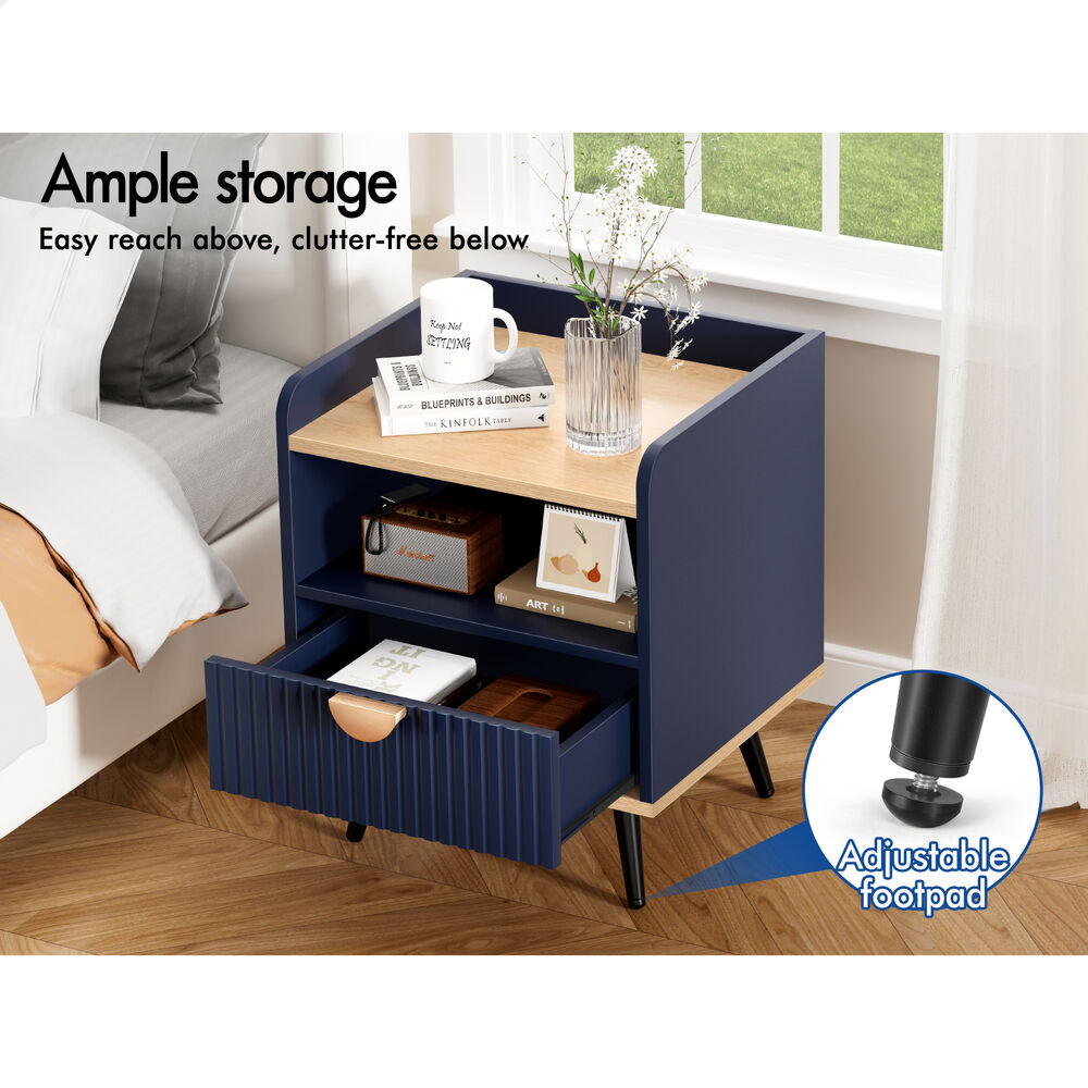 ALFORDSON 2× Bedside Table 1 Drawer Nightstand Side Storage Shelf Blue