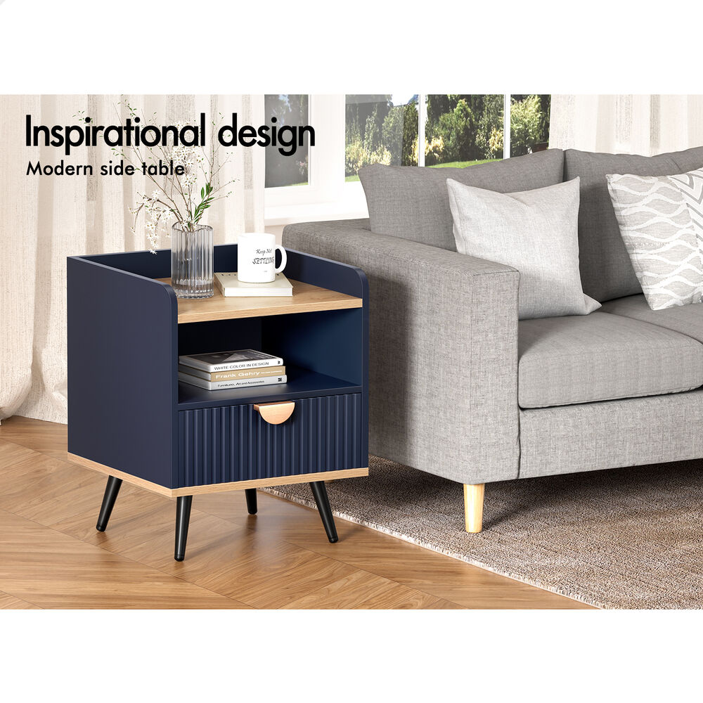 ALFORDSON 2× Bedside Table 1 Drawer Nightstand Side Storage Shelf Blue