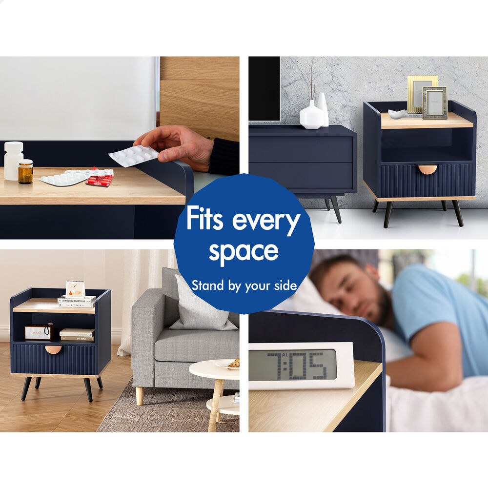 ALFORDSON 2× Bedside Table 1 Drawer Nightstand Side Storage Shelf Blue