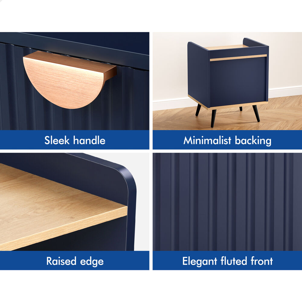 ALFORDSON 2× Bedside Table 1 Drawer Nightstand Side Storage Shelf Blue