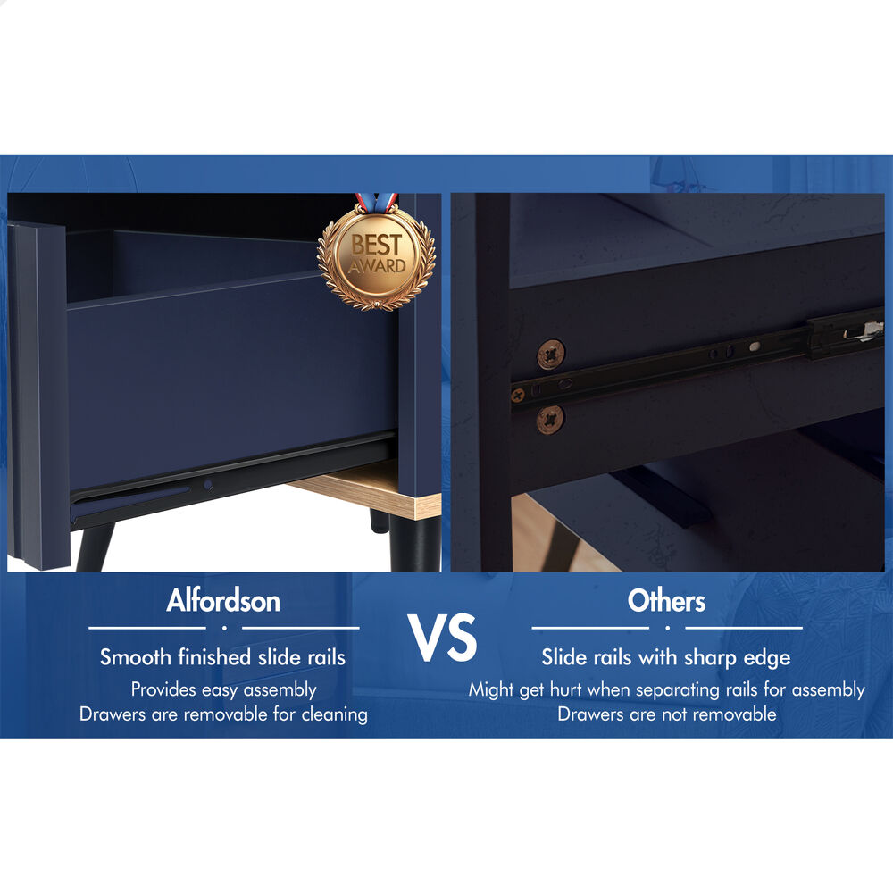 ALFORDSON 2× Bedside Table 1 Drawer Nightstand Side Storage Shelf Blue