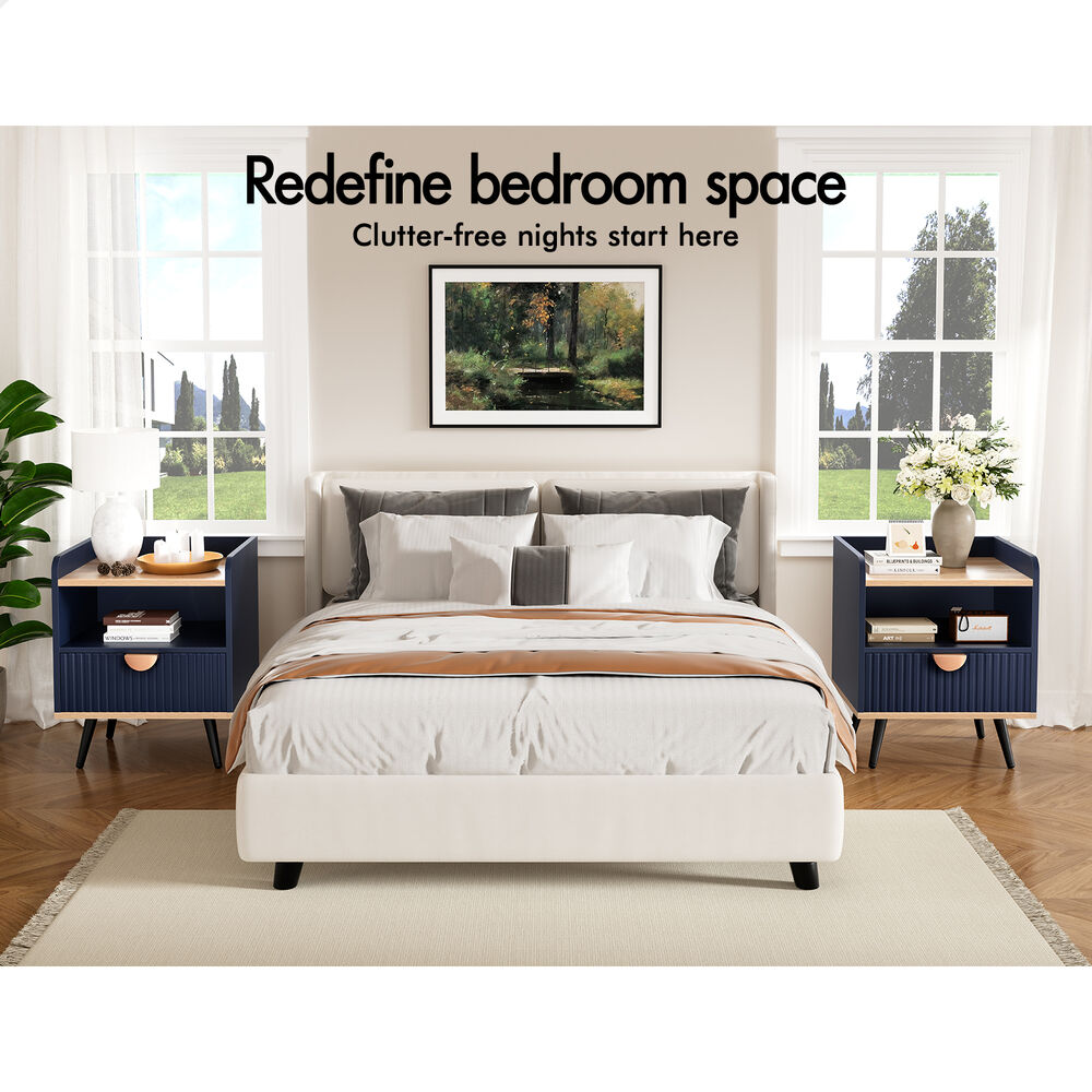 ALFORDSON 2× Bedside Table 1 Drawer Nightstand Side Storage Shelf Blue