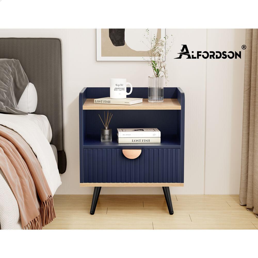 ALFORDSON 2× Bedside Table 1 Drawer Nightstand Side Storage Shelf Blue