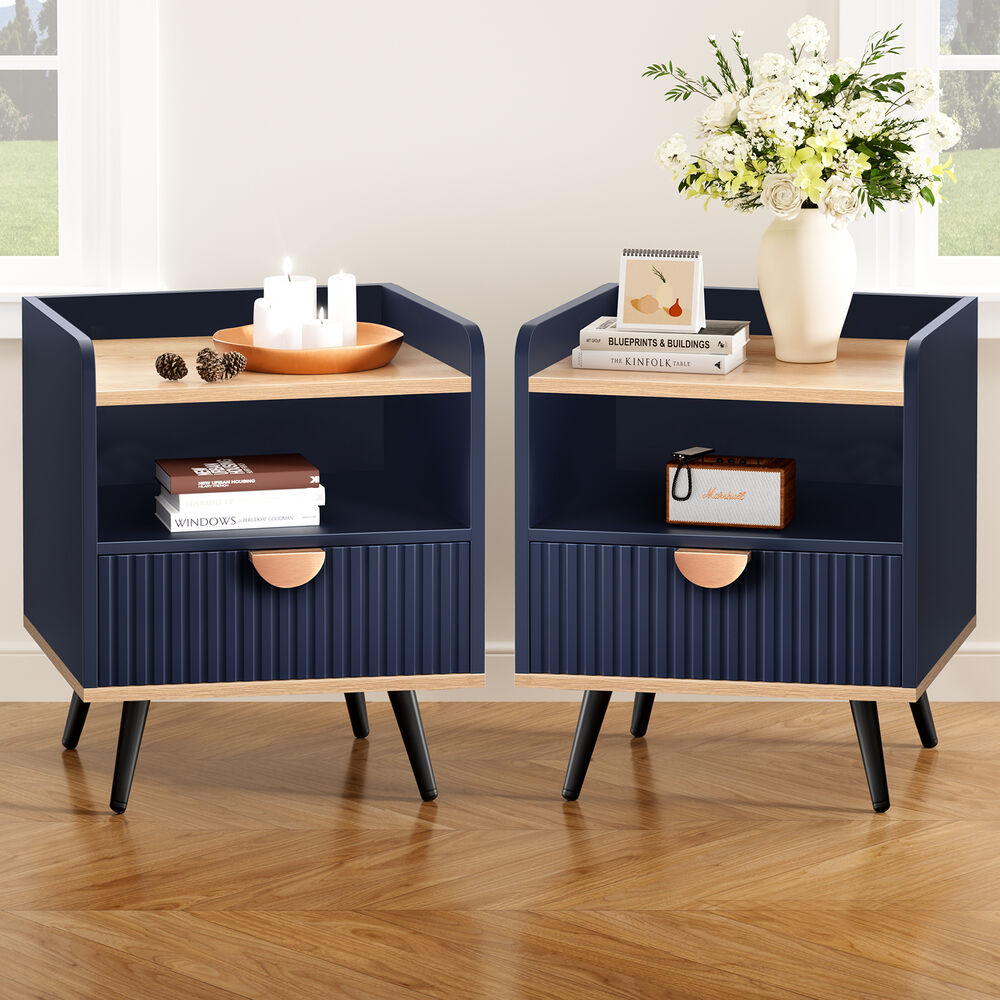ALFORDSON 2× Bedside Table 1 Drawer Nightstand Side Storage Shelf Blue