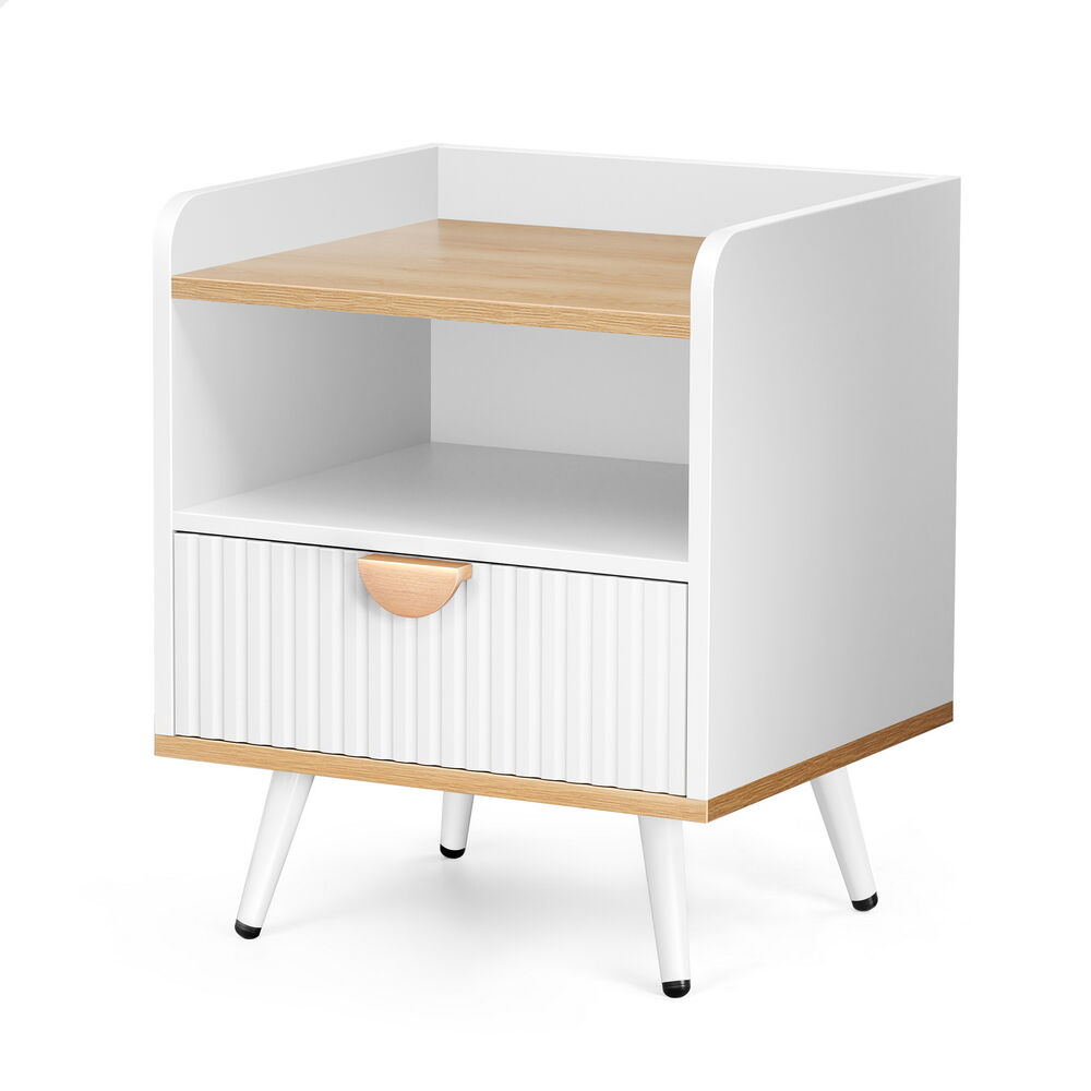 ALFORDSON 2× Bedside Table 1 Drawer Nightstand Side Storage Shelf Wood and White