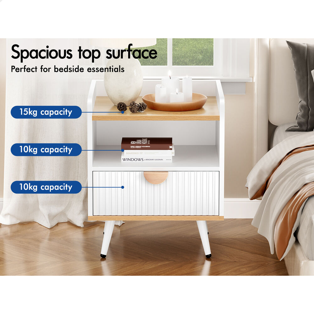 ALFORDSON 2× Bedside Table 1 Drawer Nightstand Side Storage Shelf Wood and White