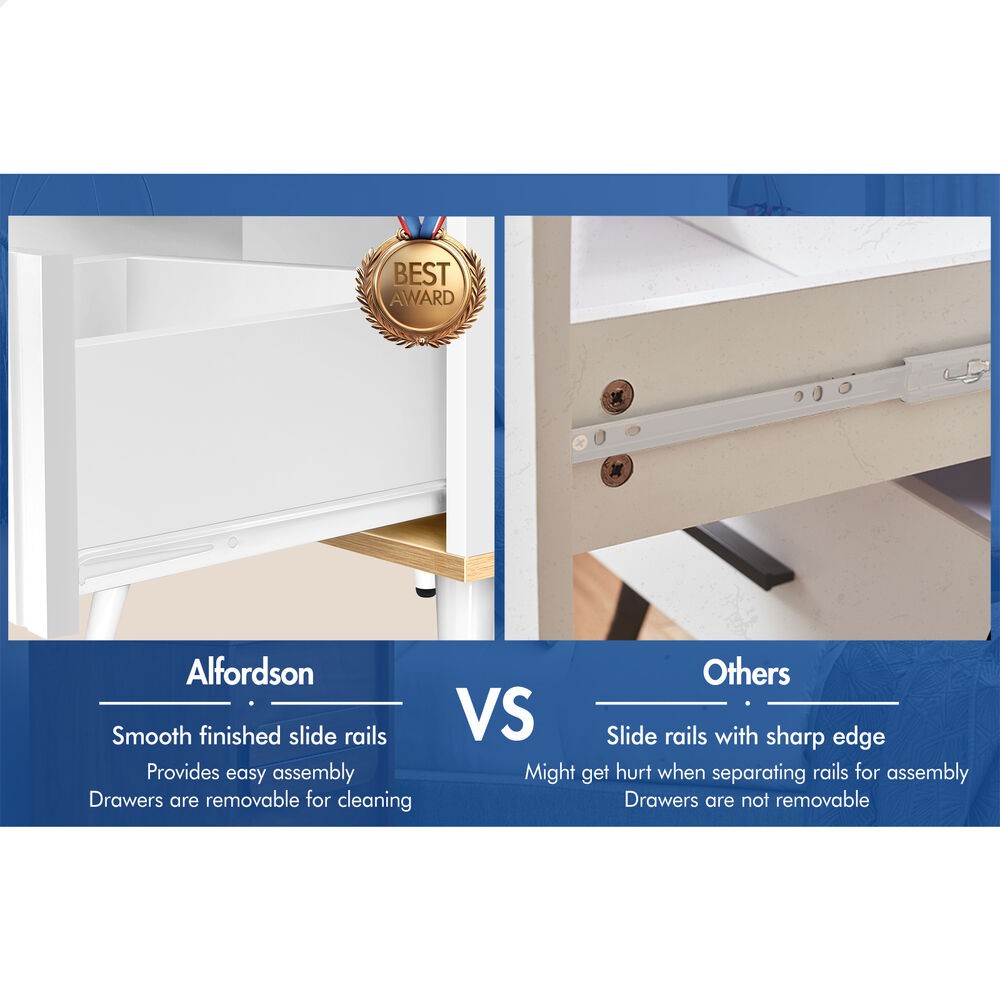 ALFORDSON 2× Bedside Table 1 Drawer Nightstand Side Storage Shelf Wood and White