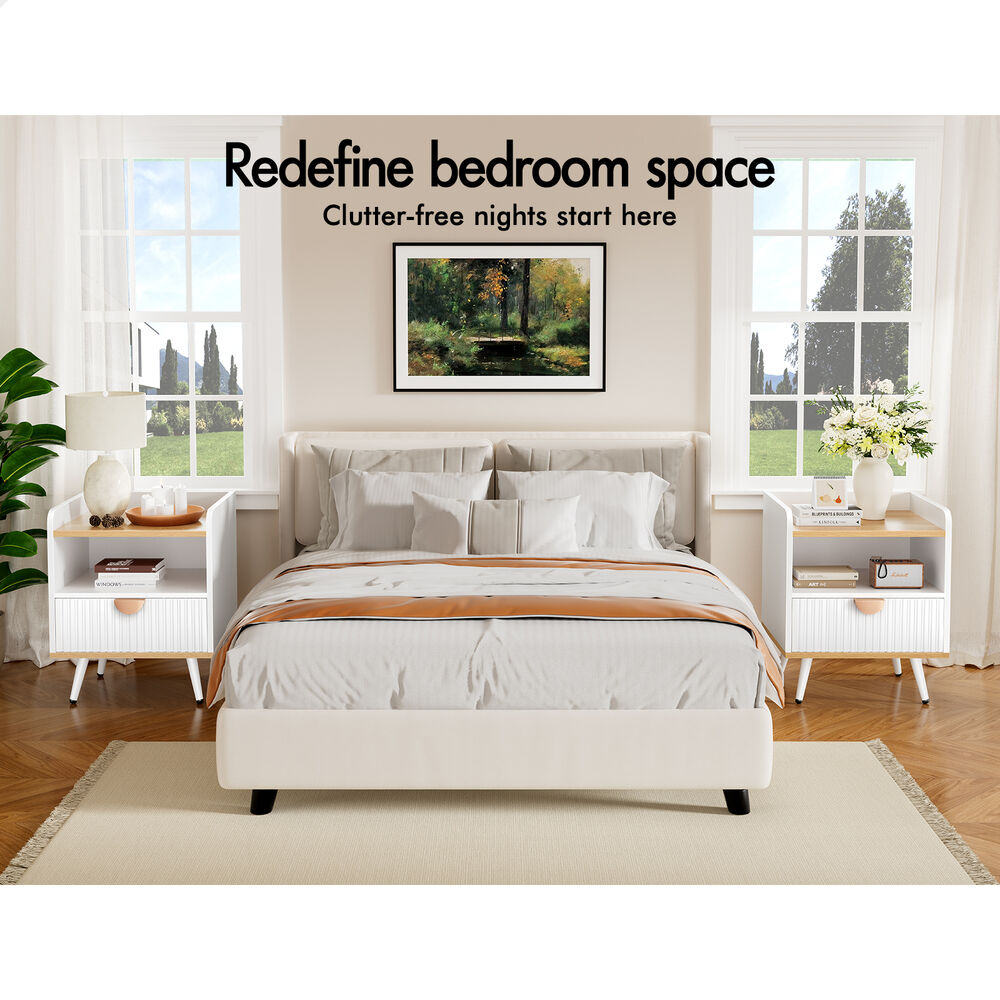 ALFORDSON 2× Bedside Table 1 Drawer Nightstand Side Storage Shelf Wood and White