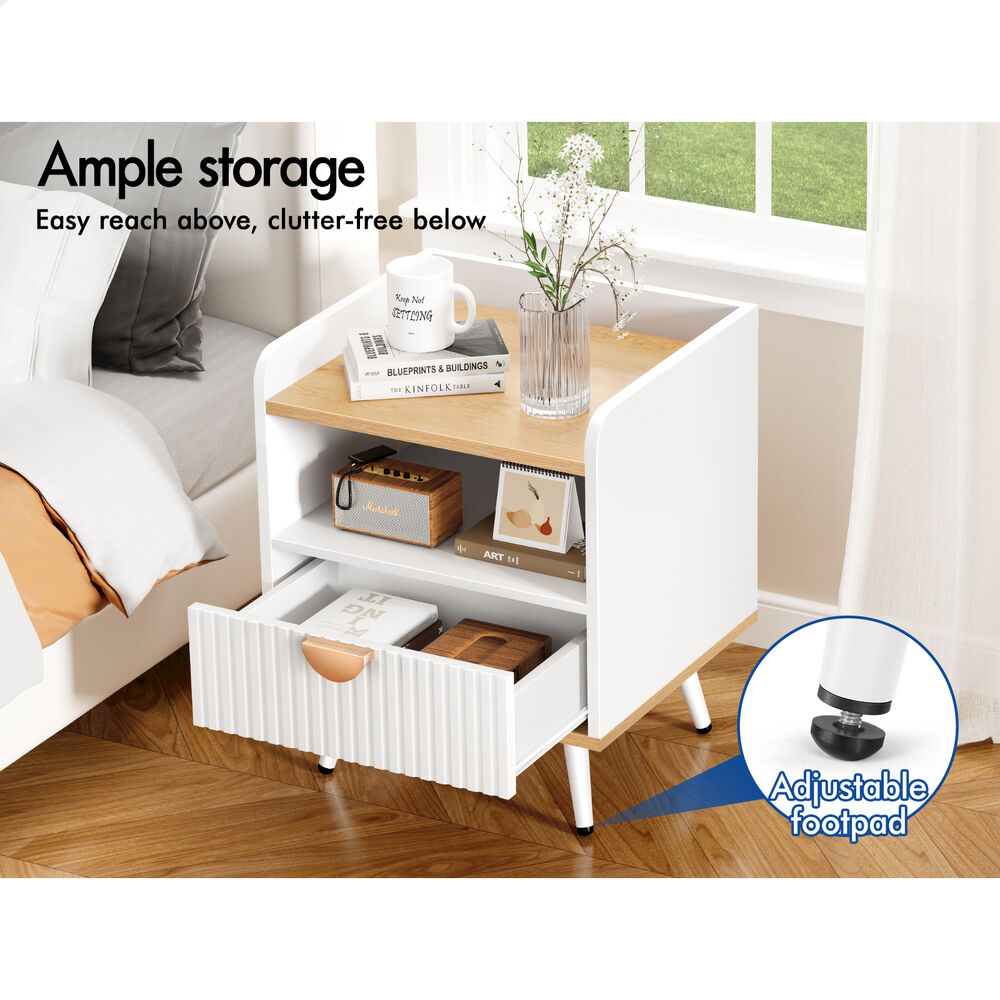 ALFORDSON 2× Bedside Table 1 Drawer Nightstand Side Storage Shelf Wood and White