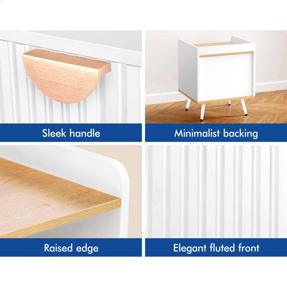 ALFORDSON 2× Bedside Table 1 Drawer Nightstand Side Storage Shelf Wood and White