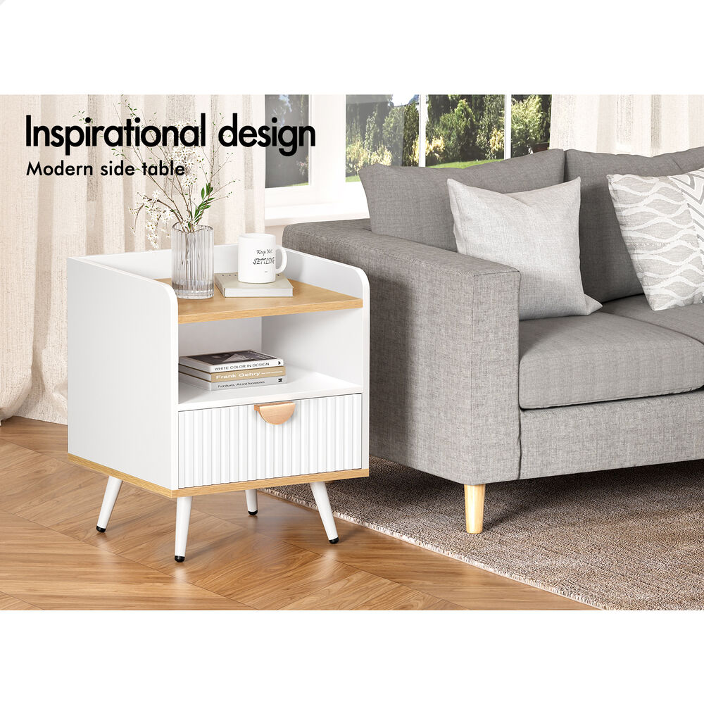 ALFORDSON 2× Bedside Table 1 Drawer Nightstand Side Storage Shelf Wood and White