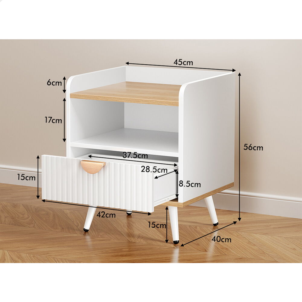 ALFORDSON Bedside Table 1 Drawer Nightstand Side Storage Shelf Wood and White